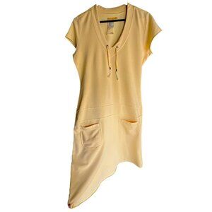 Lole Buttery Soft Yellow Casual V Neck Midi Dress Front Pockets Eco Friendly Lg